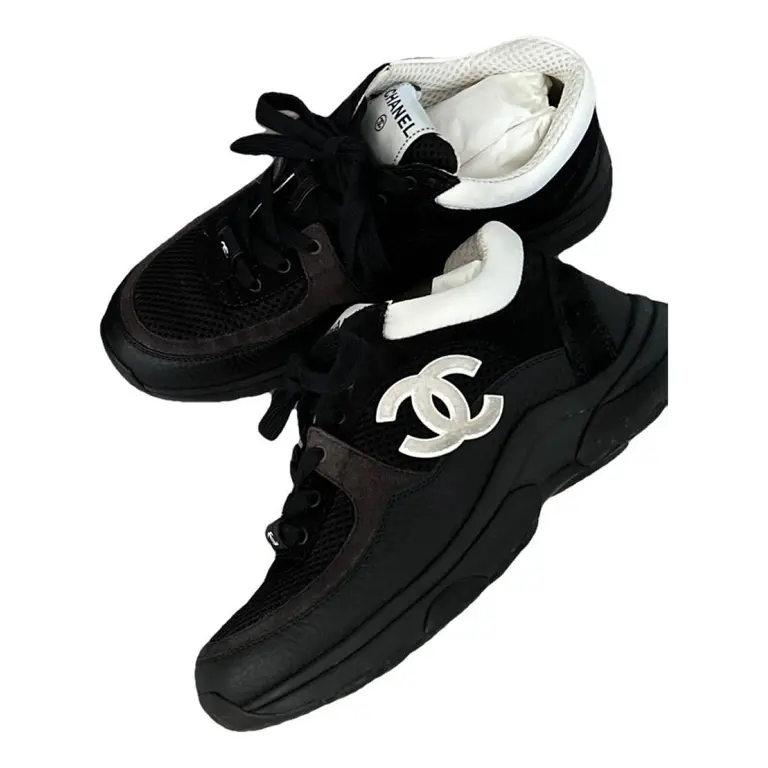 Chanel CC Logo Suede Leather Sneaker Black White Shoe