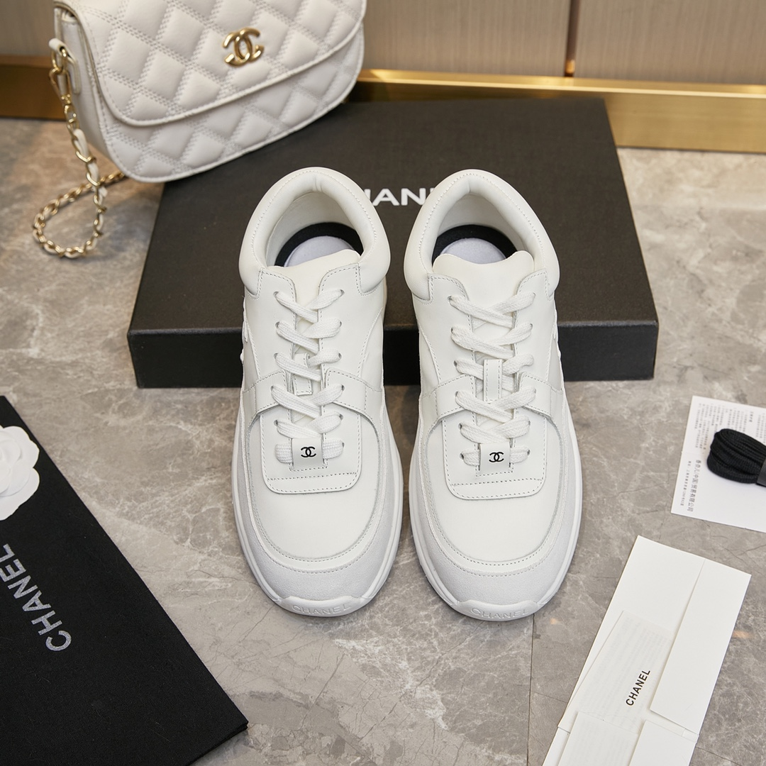 Chanel CC Logo Suede Leather Sneaker Black White Shoe