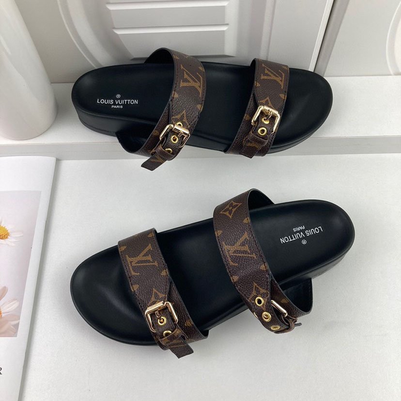 Louis Vuitton LV Bom Dia Flap Mule Leather Slide Sandals
