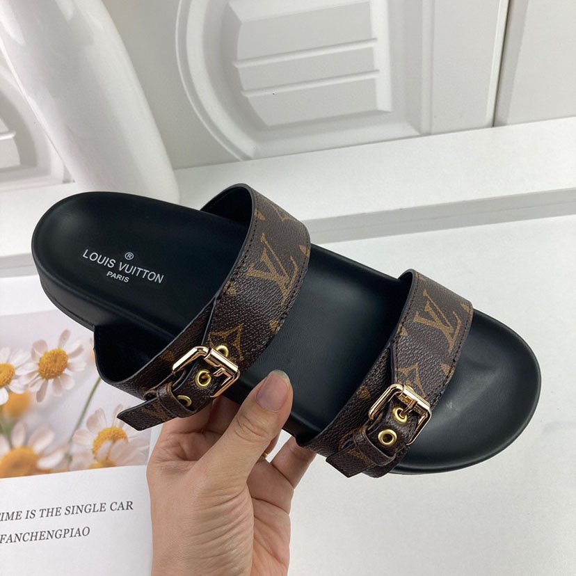 Louis Vuitton LV Bom Dia Flap Mule Leather Slide Sandals