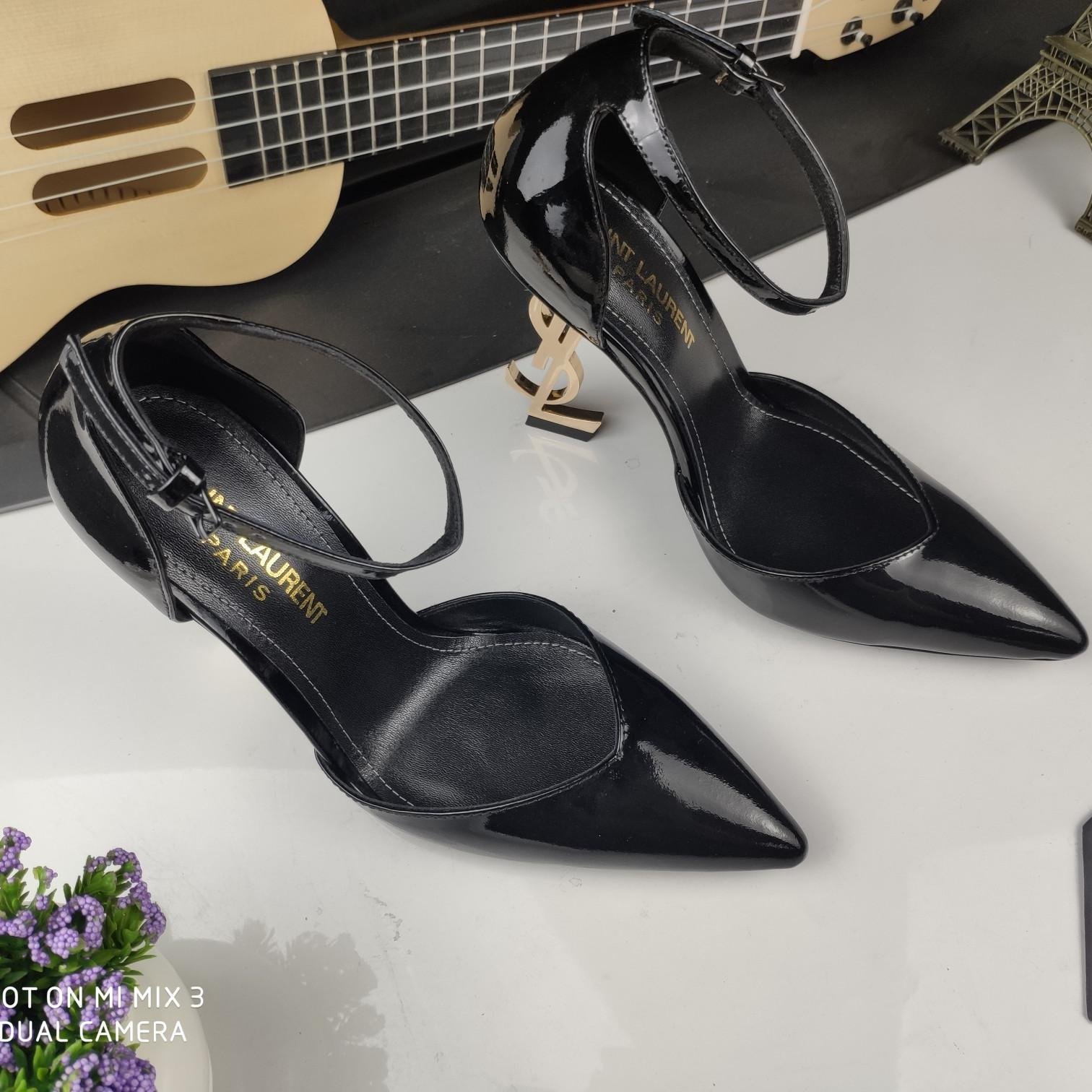 Saint Laurent YSL Pointed patent leather high heels 10.5CM Slide Sandal