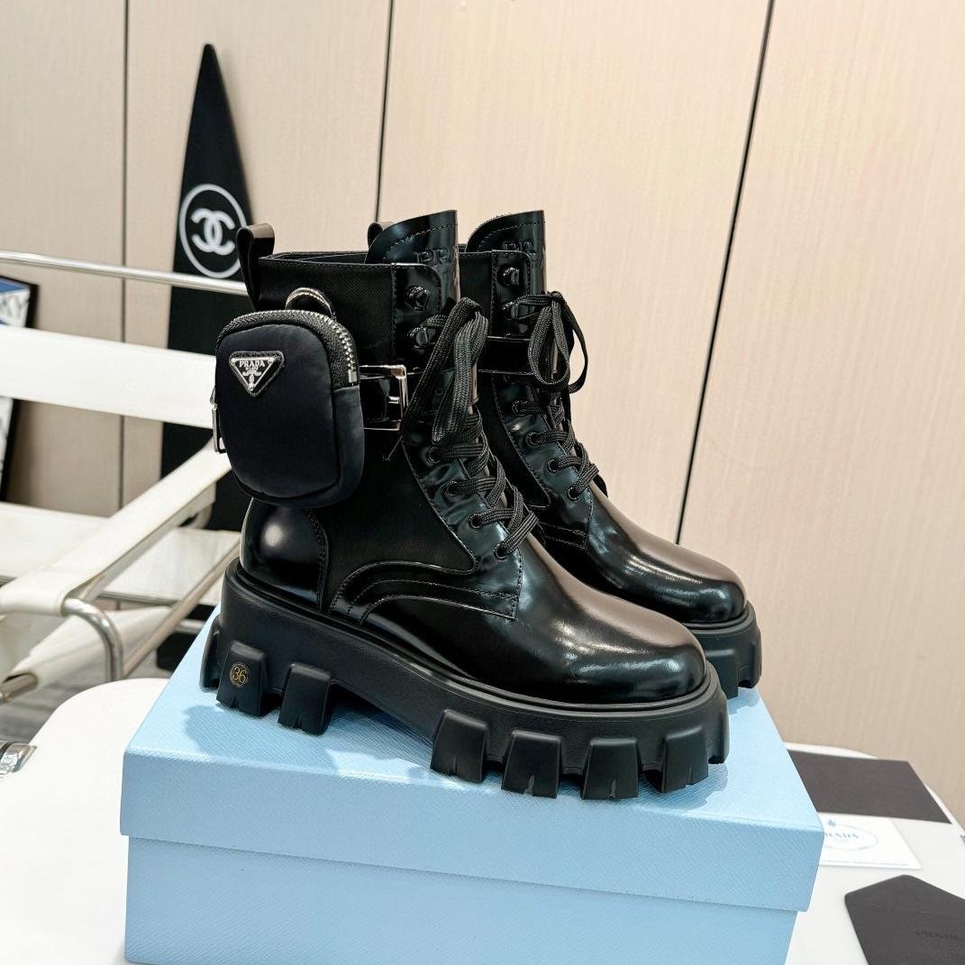 Prada Monolith brushed leather and Re-Nylon boots with pouch