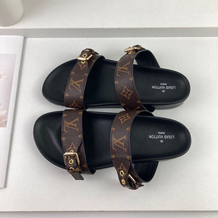Louis Vuitton LV Bom Dia Flap Mule Leather Slide Sandals