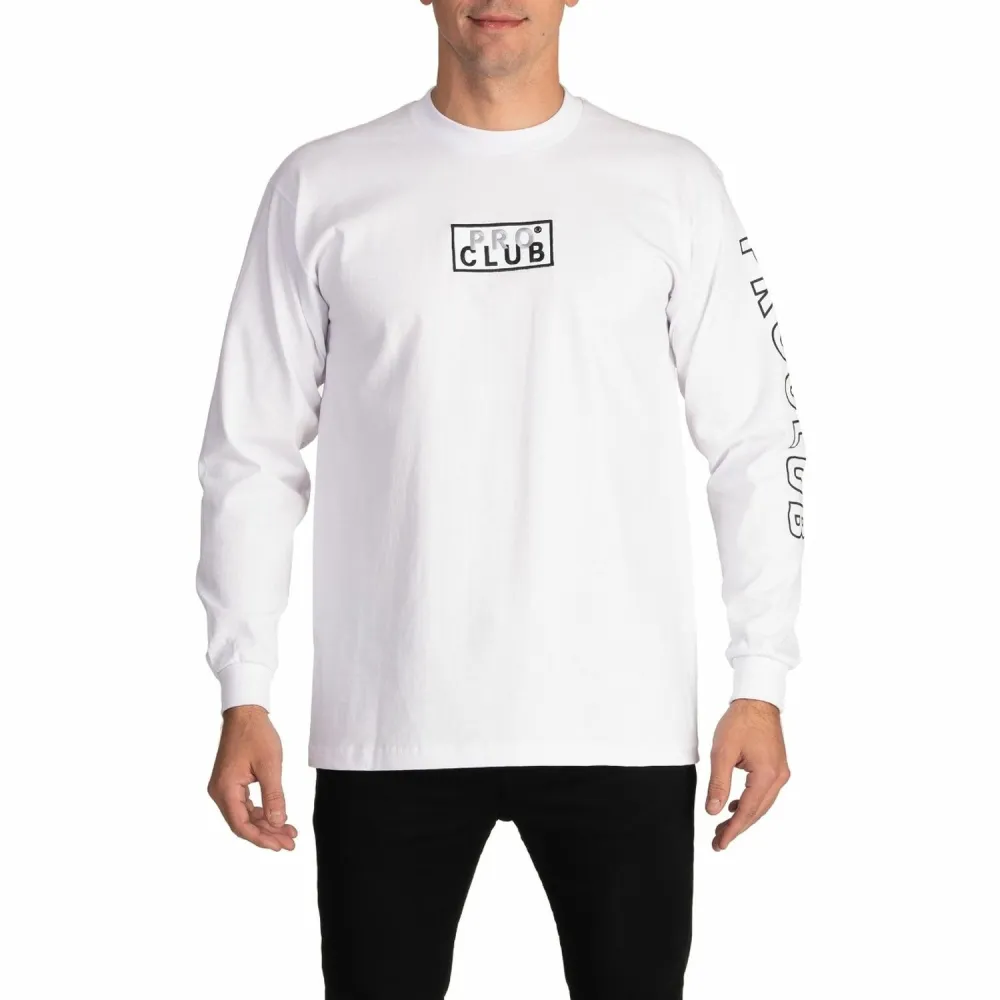 Pro Club Embroidered Box Logo Long Sleeve Heavyweight T-Shirt