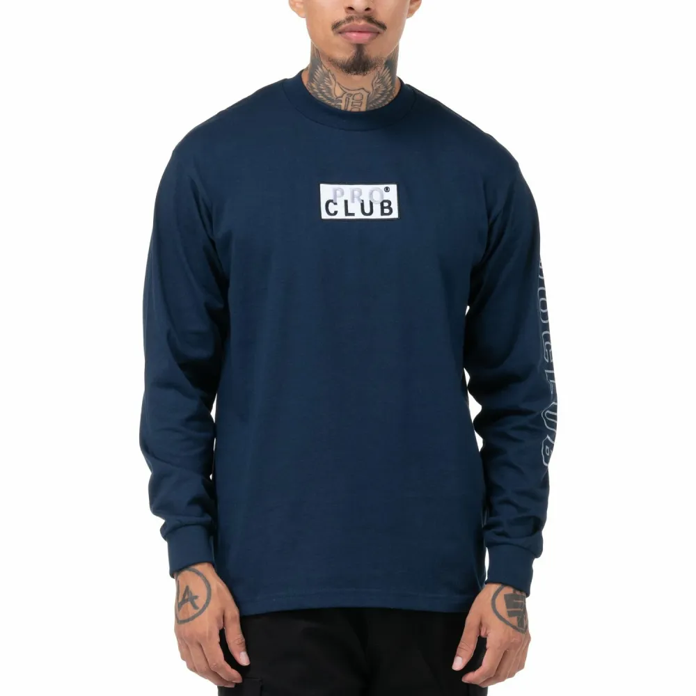 Pro Club Embroidered Box Logo Long Sleeve Heavyweight T-Shirt