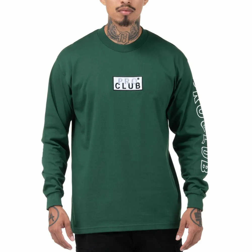 Pro Club Embroidered Box Logo Long Sleeve Heavyweight T-Shirt