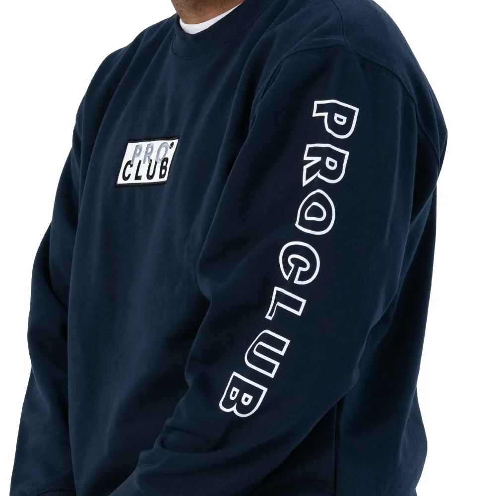 Pro Club Men's Heavyweight Embroidered Box Logo Crew Neck Fleece Pullover Sweatshirt